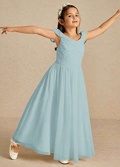 Azazie Chelle Flower Girl Dresses Sea Glass A-Line Pleated Chiffon Dress image3
