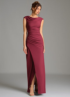 Azazie Chantal Robes de demoiselle d'honneur Robe Sirène en Jersey extensible de qualité supérieure Plissé Bourgogne image6