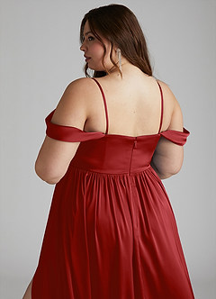 Azazie Morana Bridesmaid Dresses Pomegranate A-Line Off the Shoulder Stretch Satin Convertible Dress image16