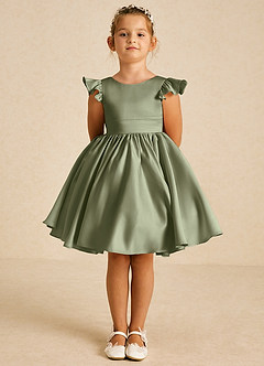 Azazie Tootsie Flower Girl Dresses Pistachio A-Line Bow Matte Satin Dress image3