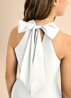 Azazie Doretta Junior White A-Line Pleated Stretch Satin Dress image8