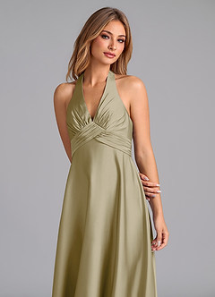 Azazie Tessie Vestidos de damas de honor Vestido de Musgo Verde de Satén Elástico de Corte en A con Plisado image3