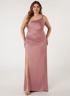 Azazie Eren Bridesmaid Dresses Dusty Rose Mermaid One Shoulder Stretch Satin Dress image6