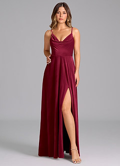 Azazie Sarella Bridesmaid Dresses Burgundy A-Line Pleated Velvet Dress image6