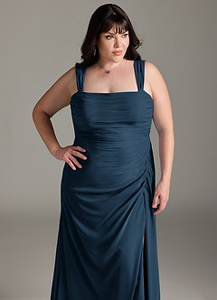 Azazie Jesaphine Robes de demoiselle d'honneur Robe Fourreau en Mousseline de soie Nœud Bleu Marine Foncé image13