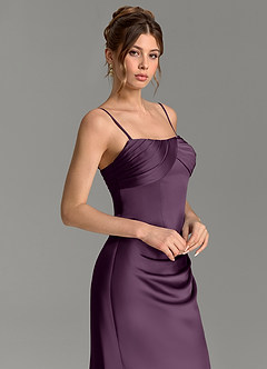 Azazie Nicki Bridesmaid Dresses Plum Sheath Corset Stretch Satin Dress image2