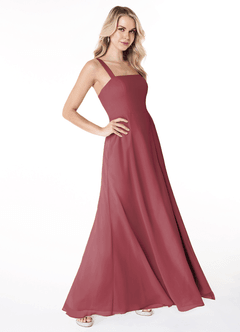 Azazie Jay Bridesmaid Dresses Merlot A-Line Square Neckline Side Slit Chiffon Dress image3