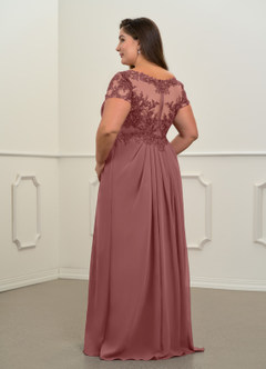Azazie Dunja Mother of the Bride Dresses Desert Rose A-Line V-Neck Lace Chiffon Dress image6