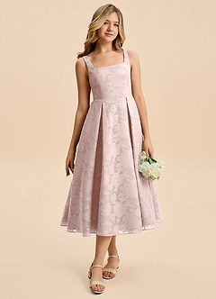 Azazie Amalie Junior Blushing Pink A-Line Ruched Floral Burnout Dress image7