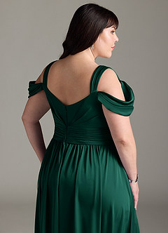 Azazie Lianne Robes de demoiselle d'honneur Robe Trapèze en Satin extensible Épaule décolletée émeraude image15