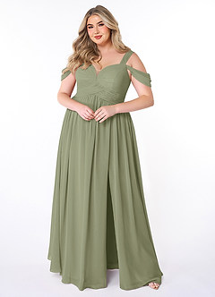 Azazie Lianne Bridesmaid Dresses Pistachio A-Line Off the Shoulder Chiffon Dress image7
