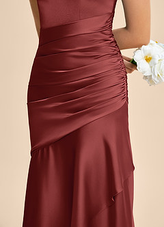 Azazie Aspyn Junior Terracotta Mermaid Ruched Stretch Satin Dress image7
