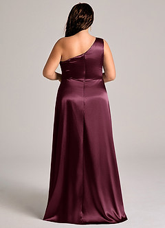 Azazie Brooke Bridesmaid Dresses Cabernet A-Line One Shoulder Metallic Satin Dress image9