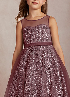 Azazie Siwa Flower Girl Dresses Sangria A-Line Beaded Tulle Dress image4