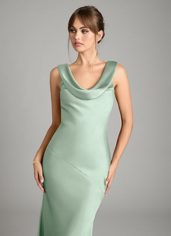 Azazie Rylina Vestidos de damas de honor Vestido de Agave de Satén Elástico de Corte Sirena image3