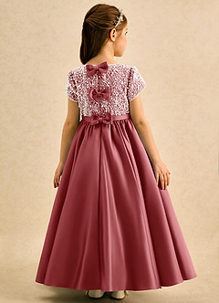 Azazie Cashew Flower Girl Dresses Antique Rose Ball-Gown with Sleeves Matte Satin Dress image1