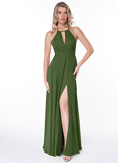Azazie Evalleen Brautjungfernkleider A-Linie Plissee Chiffon Kleid Olivgrün image6