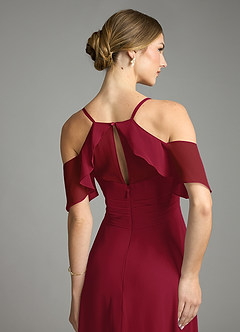 Azazie Dakota Vestidos de damas de honor Vestido de Borgoña de Gasa de Corte en A con Cuello en V plisado image6