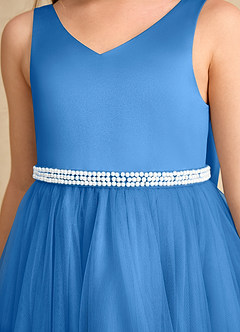 Azazie Firefly vestidos de niña de las flores Vestido de Azul Grisaceo de Satin Mate de Corte En A con Lazo image6