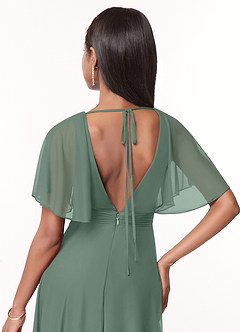 Azazie Tinsley Bridesmaid Dresses Eucalyptus A-Line Pleated Mesh Dress image4