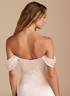 Azazie Amyra Bridesmaid Dresses Rose Gold Mermaid Sweetheart Neckline Metallic Satin Convertible Dress image3