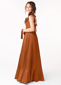 Azazie Barbara Junior Copper A-Line Bow Matte Satin Dress image2