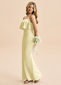 Azazie Galene Junior Lemon Sorbet Mermaid Stretch Satin Dress image1