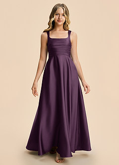 Azazie Azaria Junior A-Linie Plissee Stretch-Satin Kleid Pflaume image5
