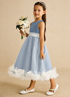 Azazie Stardust vestidos de niña de las flores Vestido de Azul Polvoriento de Organza de Corte En A con Sin mangas image3