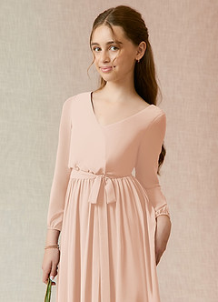 Azazie Angelica Junior Abito A-Line in Chiffon Plissettato Rosa Inglese image6