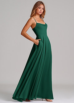 Azazie Elle Bridesmaid Dresses Emerald A-Line Pleated Chiffon Dress image5