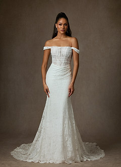Azazie Idalis Wedding Dresses Diamond White Mermaid Lace Dress image1