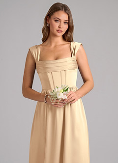 Azazie Hattie Robes de demoiselle d'honneur Robe Trapèze en Satin extensible Corset Champagne image6