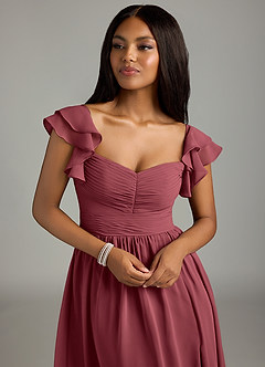 Azazie Anaya Bridesmaid Dresses Merlot A-Line Pleated Chiffon Dress image6