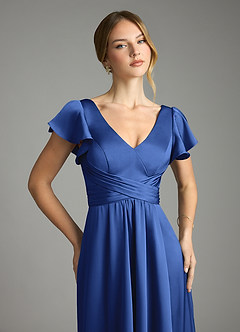Azazie Omari Bridesmaid Dresses Royal Blue A-Line Stretch Satin Dress image6