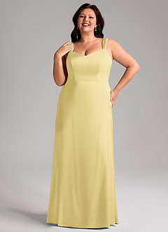 Azazie Denice Bridesmaid Dresses Lemon Sorbet Sheath Pleated Stretch Satin Dress image10