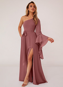 Barbie ♥ Azazie Bridesmaid Dresses Amethyst A-Line Long Sleeve Chiffon Dress image3