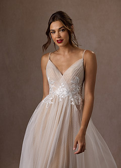 Azazie Liana Abiti da Sposa Abito A-Line in Tulle con Scollo a V e Paillettes Diamante Bianco Nudo image4
