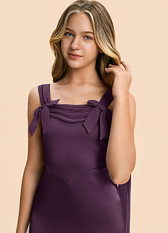 Azazie Chelsea Junior Plum Sheath Pleated Stretch Satin Dress image7