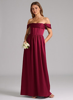 Azazie Hattie Bridesmaid Dresses Burgundy A-Line Corset Stretch Satin Dress image5