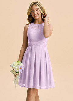 Azazie Bibiane Junior Frosted Lilac A-Line Pleated Chiffon Dress image4
