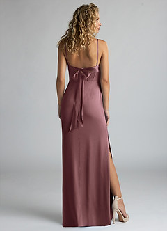 Azazie Mai Bridesmaid Dresses Vintage Mauve Sheath Pleated Stretch Satin Dress image2