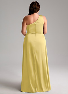 Azazie Brooke Robes de demoiselle d'honneur Robe Trapèze en Satin extensible Une épaule Canari image10