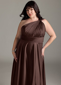 Azazie Charlize Bridesmaid Dresses Ganache A-Line One Shoulder Stretch Satin Dress image5