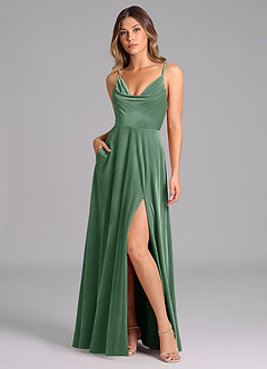 Azazie Sarella Bridesmaid Dresses Eucalyptus A-Line Pleated Velvet Dress image1