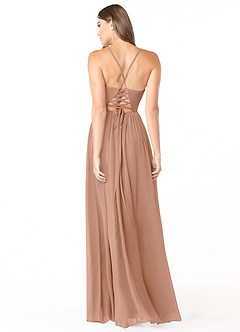 Azazie Aaida Bridesmaid Dresses Champagne Rose A-Line Corset Chiffon Dress image2