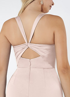 Azazie Mero Vestidos de damas de honor Vestido de Rosa Rubor de Satén Elástico de Corte Recto con Plisado image8