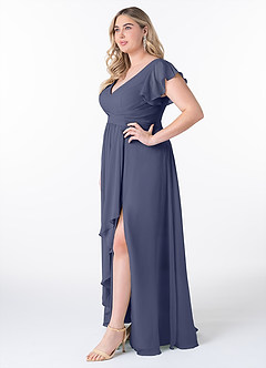 Azazie Omari Robes de demoiselle d'honneur Robe Trapèze en Mousseline de soie Bleu Orageux image9