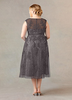 Azazie Flynn Mother of the Bride Dresses Steel Grey A-Line Boatneck Lace Tulle Dress image7