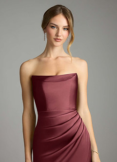 Azazie Leonis Bridesmaid Dresses Merlot Mermaid Pleated Stretch Satin Convertible Dress image4